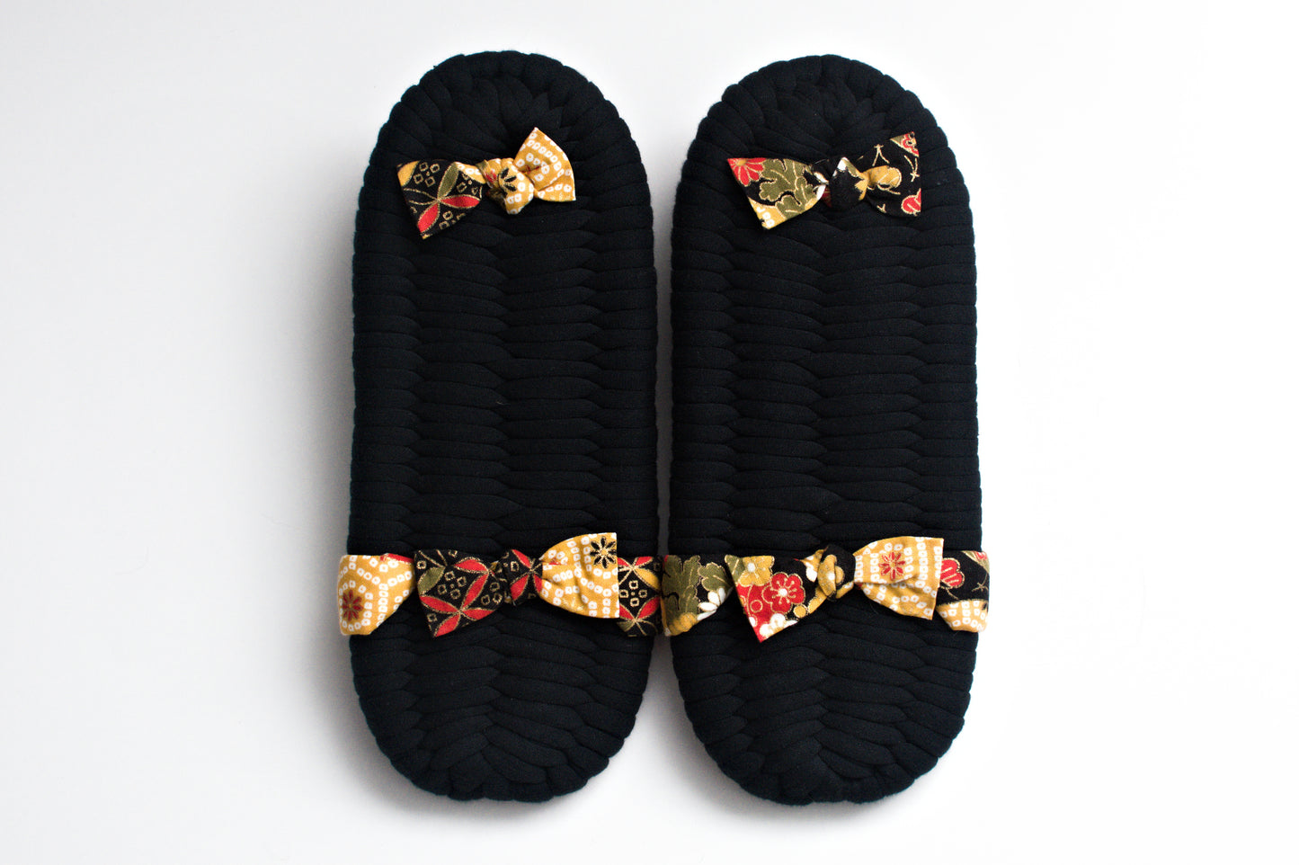 Handmade Nuno Zori Slippers, Black Floral, Back