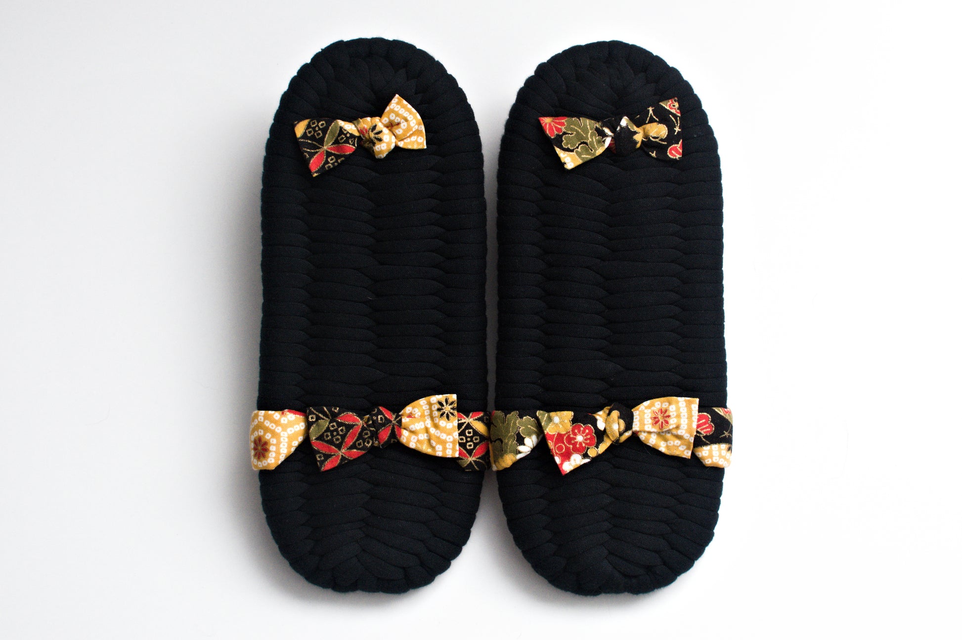 Handmade Nuno Zori Slippers, Black Floral, Back