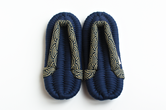 Handmade Nuno Zori Slippers, Blue Wave Pattern,Front