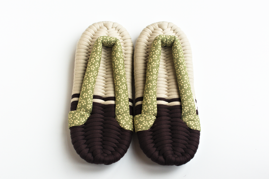 Handmade Nuno Zori Slippers, Green Sakura, Front