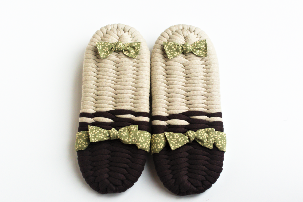 Handmade Nuno Zori Slippers, Green Sakura, Back