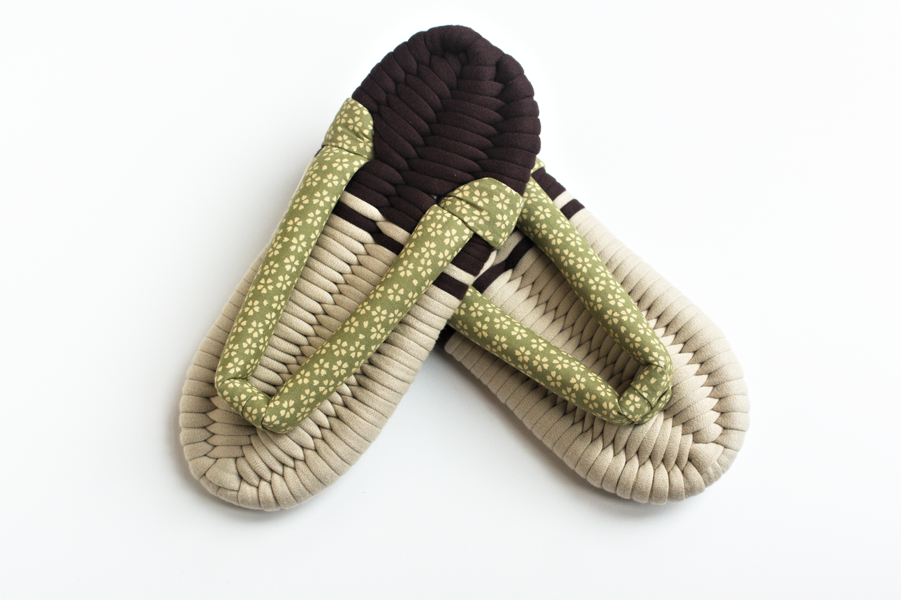 Handmade Nuno Zori Slippers, Green Sakura