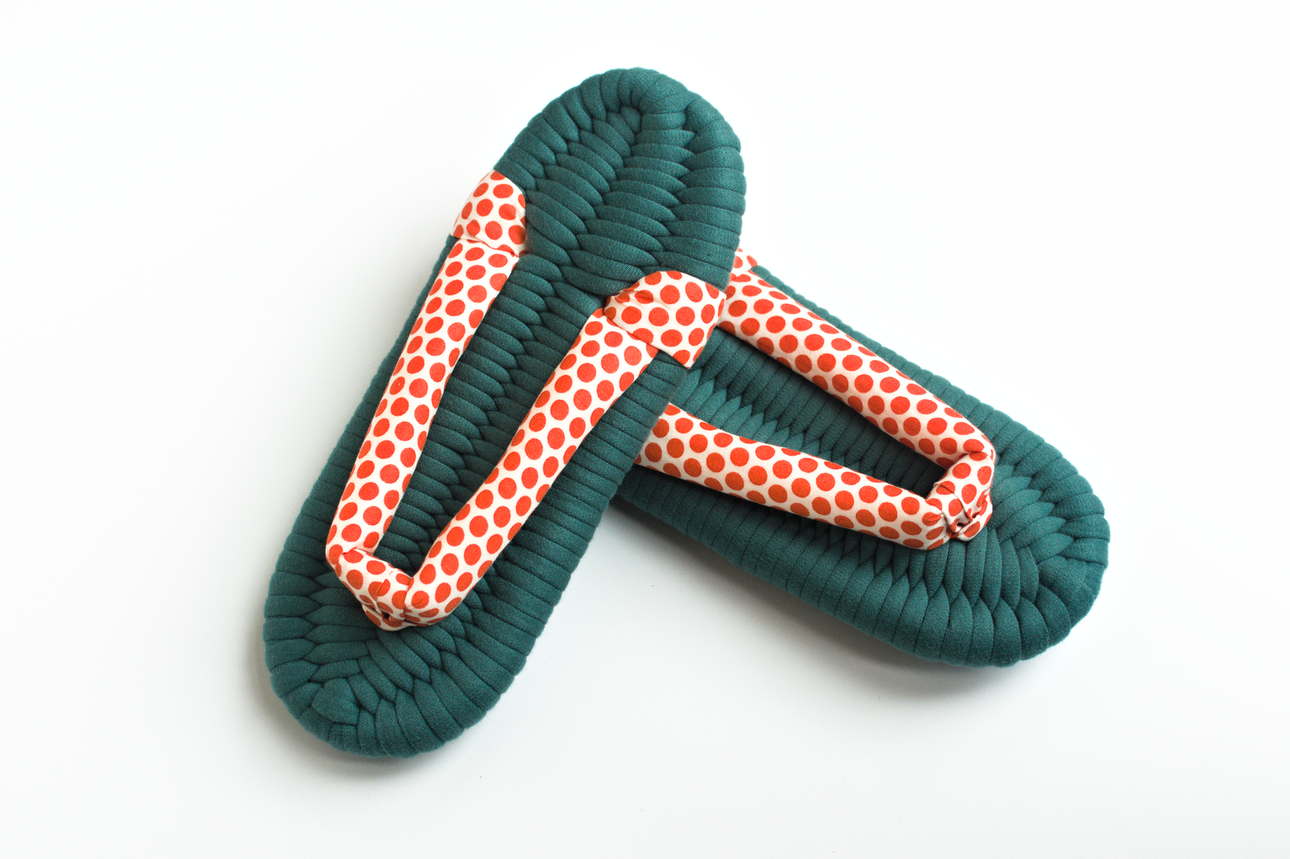 Handmade Nuno Zori Slippers, Green and Orange dots