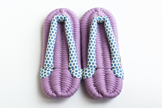 Handmade Nuno Zori Slippers, Purple dots, Front